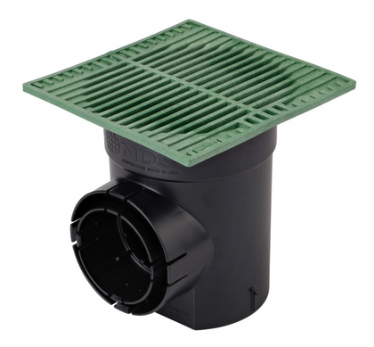 NDS 101SQGRKIT, Spee-D 6" Black Round Catch Basin Drain Kit with Green Plastic Square Grate
