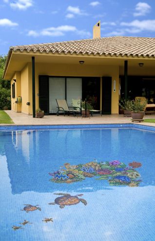 Custom Mosaics Aqua Decal Brown Turtle Group Lg (2) 17inch x 18inches | 10inches x | LX-GROUP-5 B