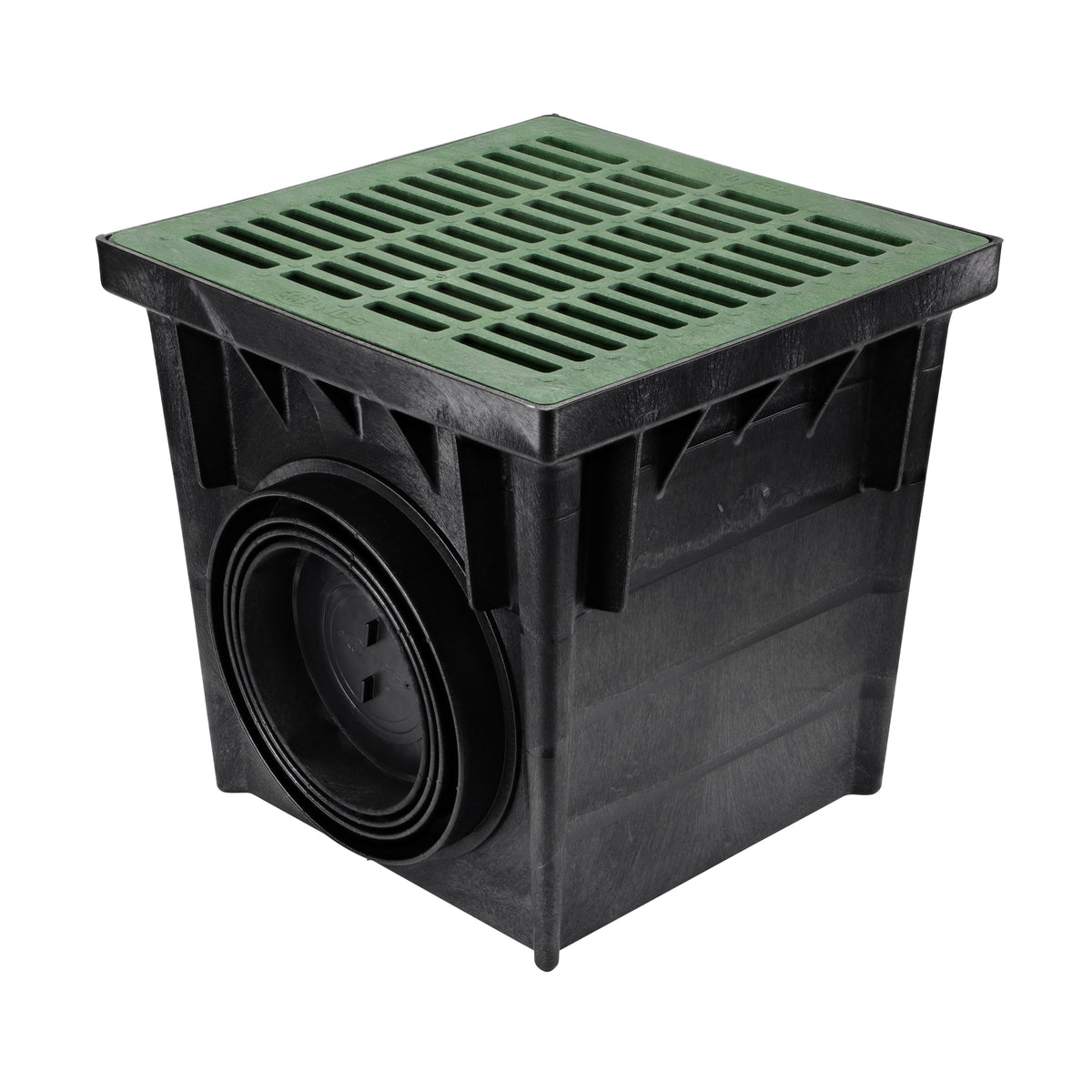 NDS 2400GRKIT, 24" Black Square Catch Basin Drain Kit With Green Plastic Grate