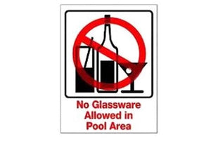 National Stock Sign No Glassware in Pool Area Sign 9inches x 12inches | SW-44