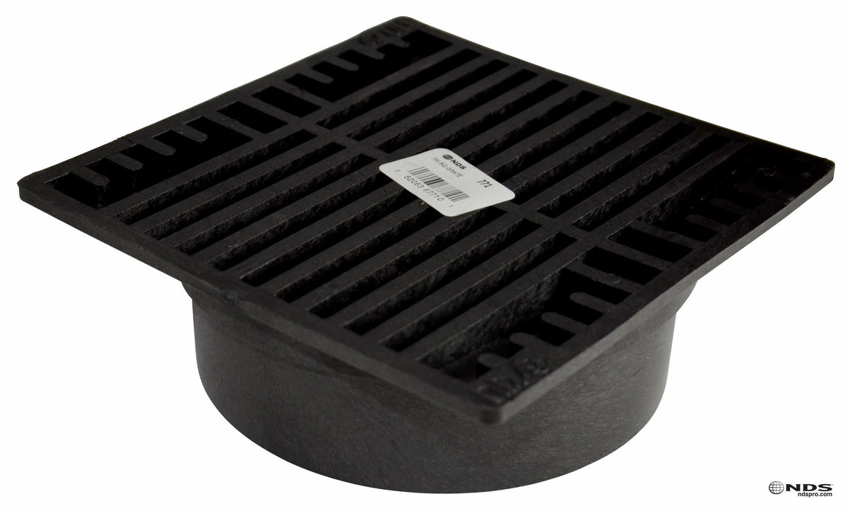 NDS 7" Black Plastic Square Grate, Connects To 6" Spee-D Basin, Pipes, And Fittings