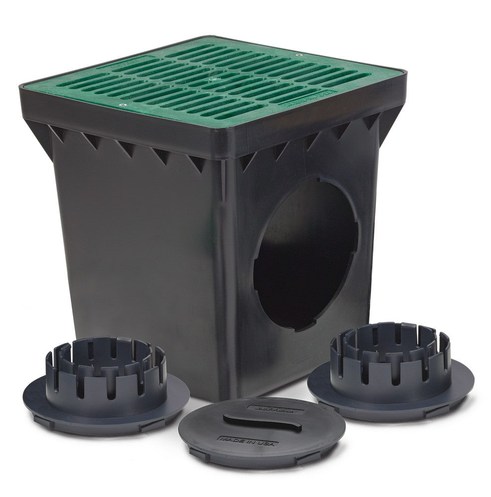 Rain Bird DB9KITG - 9" Green Flat Grate Drainage Basin Kit With 2 Outlets And Adapters