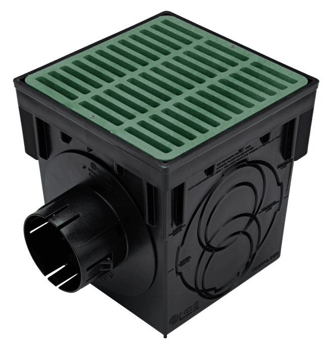 NDS 900GRKIT, 9" Black Square Catch Basin Drain Kit with Green Plastic Grate