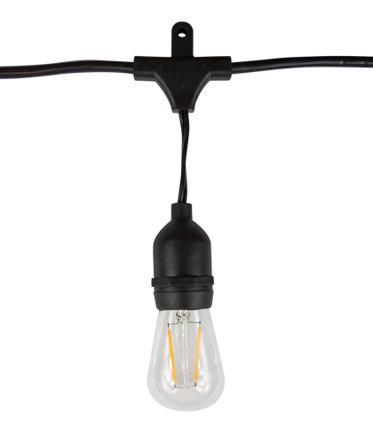 Brilliance LED Bistro String Light Kit, 48' Length, 120Vac, 24 S14 Lamps (2.5Watt, 2700K), 2-Way Mounting Holes