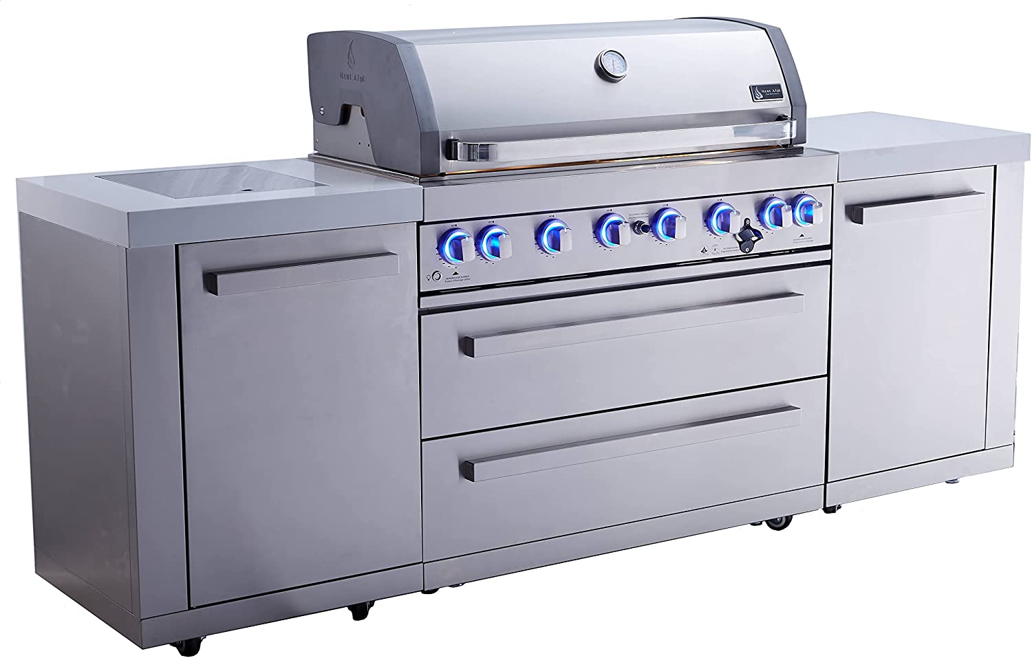 Mont Alpi MAi805 44 inch 6-burner stainless steel outdoor kitchen island grill