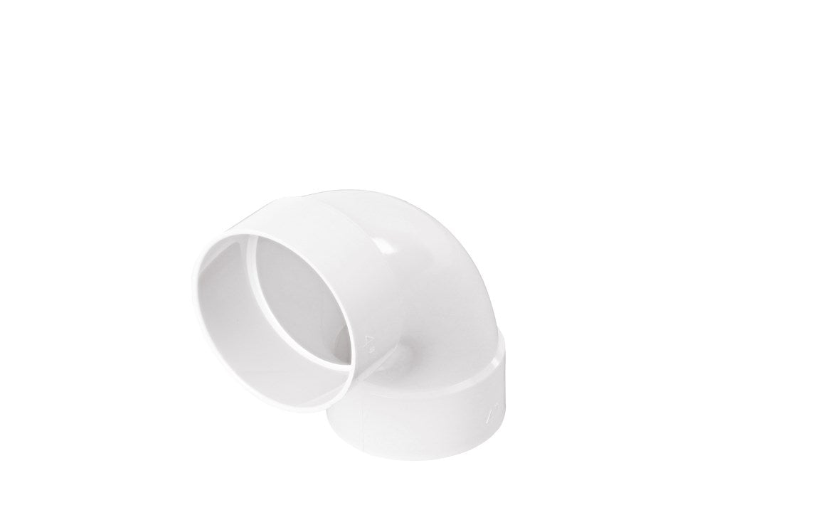 NDS 4" White Hub x Hub PVC S&D 90 Degree Long-Turn Elbow