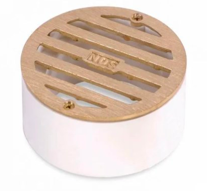 NDS 4" Satin Brass Round Grate with Collar, Connects to 3" Pipse and 4" Fittings