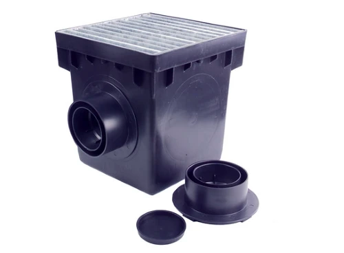 NDS 1200MTLKIT, 12" Black Square Catch Basin Drain Kit With Galvanized Steel Grate