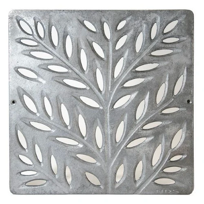 NDS 1218CI, 12" Cast Iron Decorative Botanical Design Square Catch Basin Drain Grate