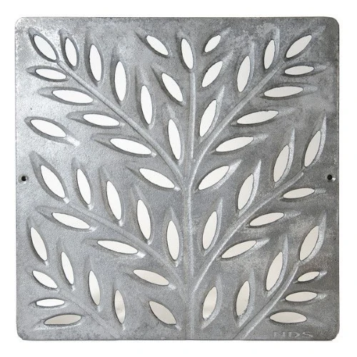 NDS 1218CI, 12" Cast Iron Decorative Botanical Design Square Catch Basin Drain Grate