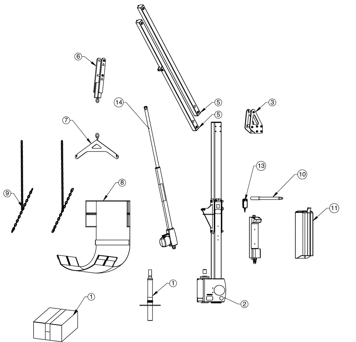 Aqua Creek Nebula Pool and Spa Lift exploded parts diagram with numbered keys