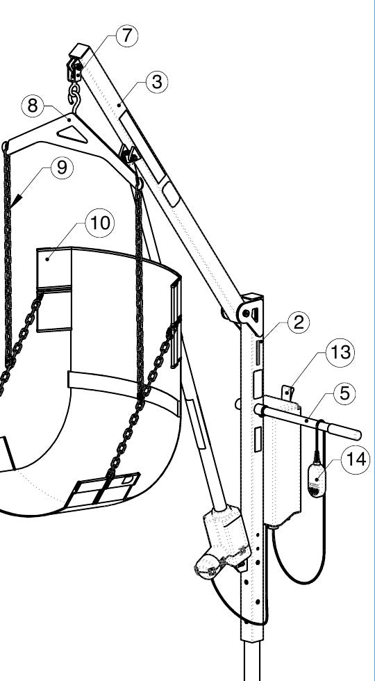 Aqua Creek Power EZ 2 Pool Lift exploded parts diagram with numbered keys
