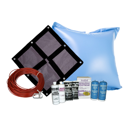 PoolTux Ultra Premium 21' Round Solid Winter Cover Bundle with 15k Chemical Closing Kit and 4' x 4' Air Pillow