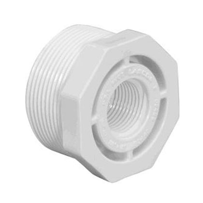 Lasco 439-167 white PVC 1-1/4 by 3/4 inch threaded reducer bushing, product photo