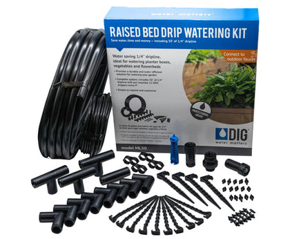 DIG ML50 raised bed drip irrigation kit with dripline, tubing and fittings