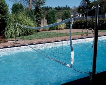 S.R. Smith commercial pool volleyball game with stainless steel posts and net for 32 to 40 ft pools