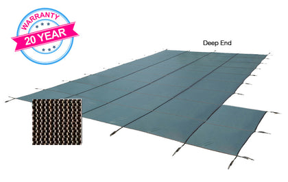 PoolTux King99 25 x 45 ft Mesh Safety Cover, Right Step, Tan, CSPTTMP25453