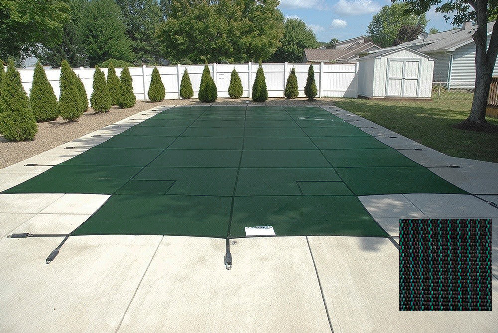PoolTux King99 25 x 45 ft Mesh Safety Cover with Center Step, Green, 20 Year Warranty, CSPTGMP25451