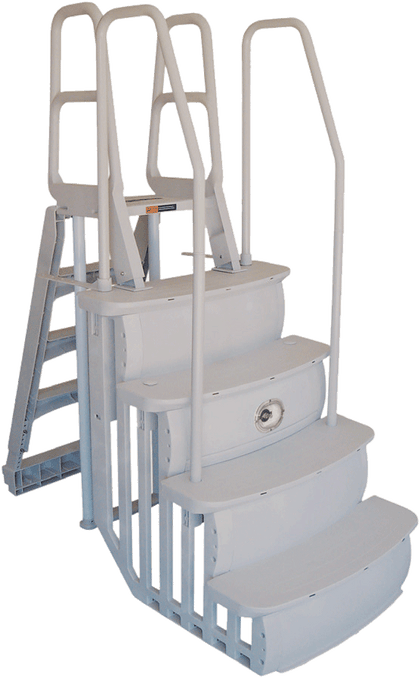 Main Access Easy Step 36 inch wide pool step with Smart Choice ladder and dual handrail in taupe