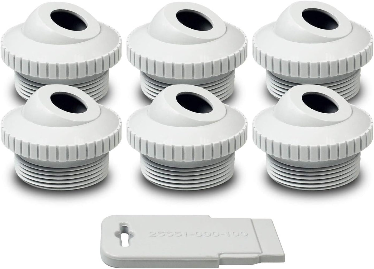 Aquamoto white 3/4 inch eyeball return jet fittings, pack of 6 with installation tool