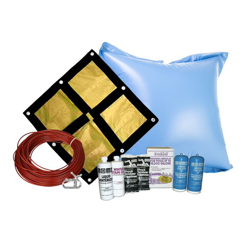 18' round Emperor solid winter cover bundle with chemical closing kit and air pillow