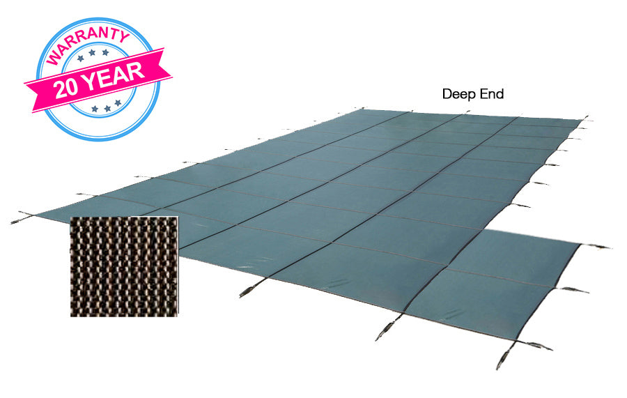 PoolTux King99 20 x 44 ft Mesh Safety Cover with Right Step, Tan, 20 Year Warranty, CSPTTMP20443