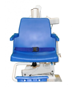 Global Pool Products R-375 R375RA rotational pool lift with round anchor, shown standing at the pool edge