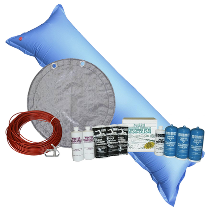 Solid winter cover bundle for a 30 foot round above ground pool with closing kit and air pillow