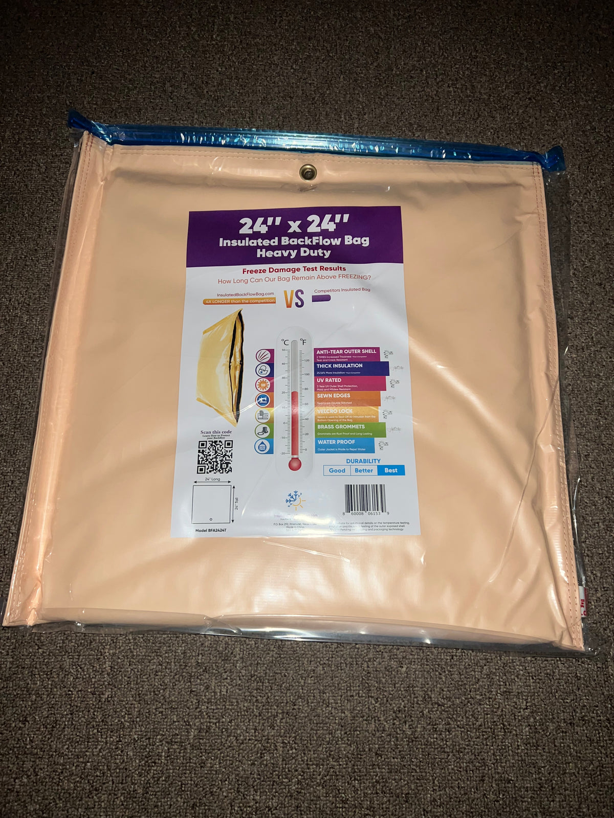 WWIP tan insulated back flow preventer cover bag, 24 in by 24 in, BFA2424T