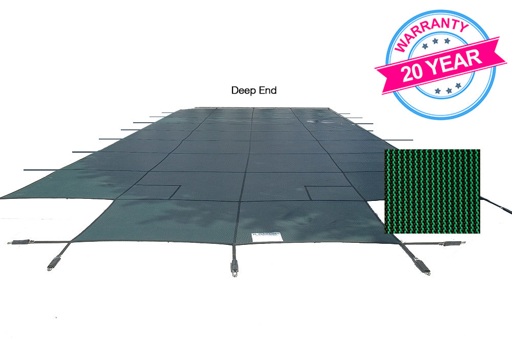 PoolTux King99 20 x 44 ft Mesh Safety Cover with Center Step, Green, 20 Year Warranty, CSPTGMP20441