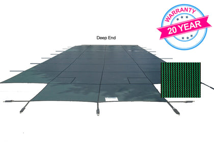 PoolTux King99 20 x 44 ft Mesh Safety Cover with Center Step, Green, 20 Year Warranty, CSPTGMP20441