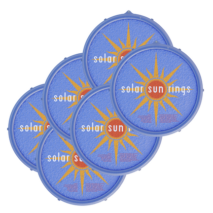 Six pack of Solar Sun Rings in Blue Sunburst, 5 foot diameter floating solar pool cover