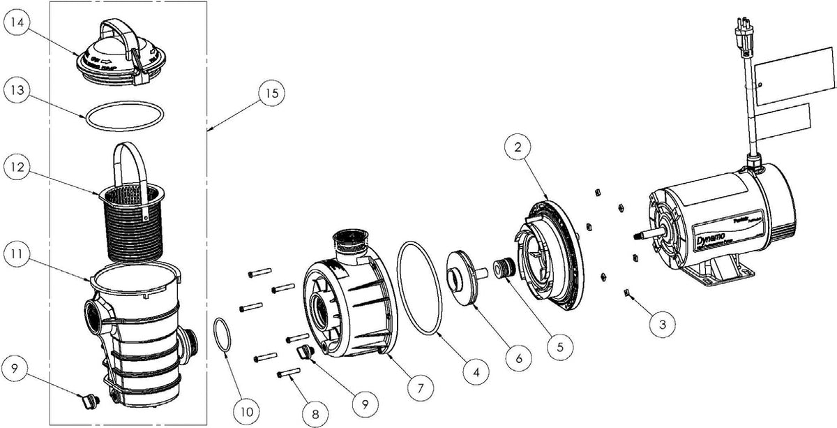 Pentair Dynamo Pump exploded parts diagram with numbered keys
