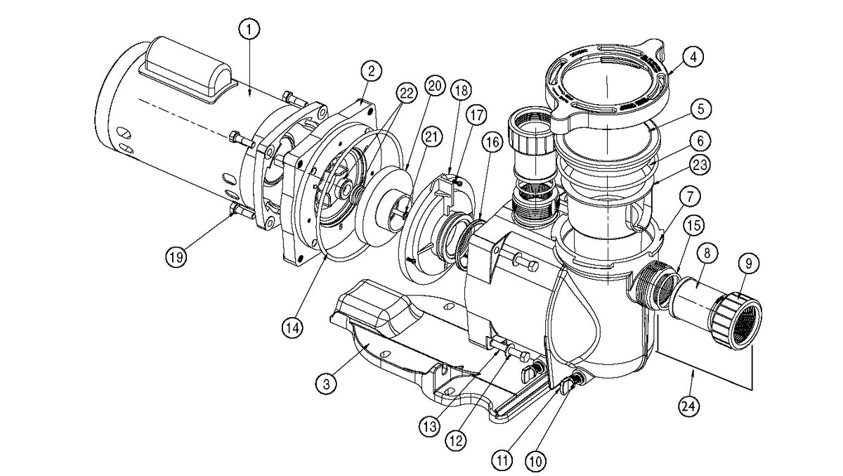 Pentair SuperFlo Pump exploded parts diagram with numbered keys