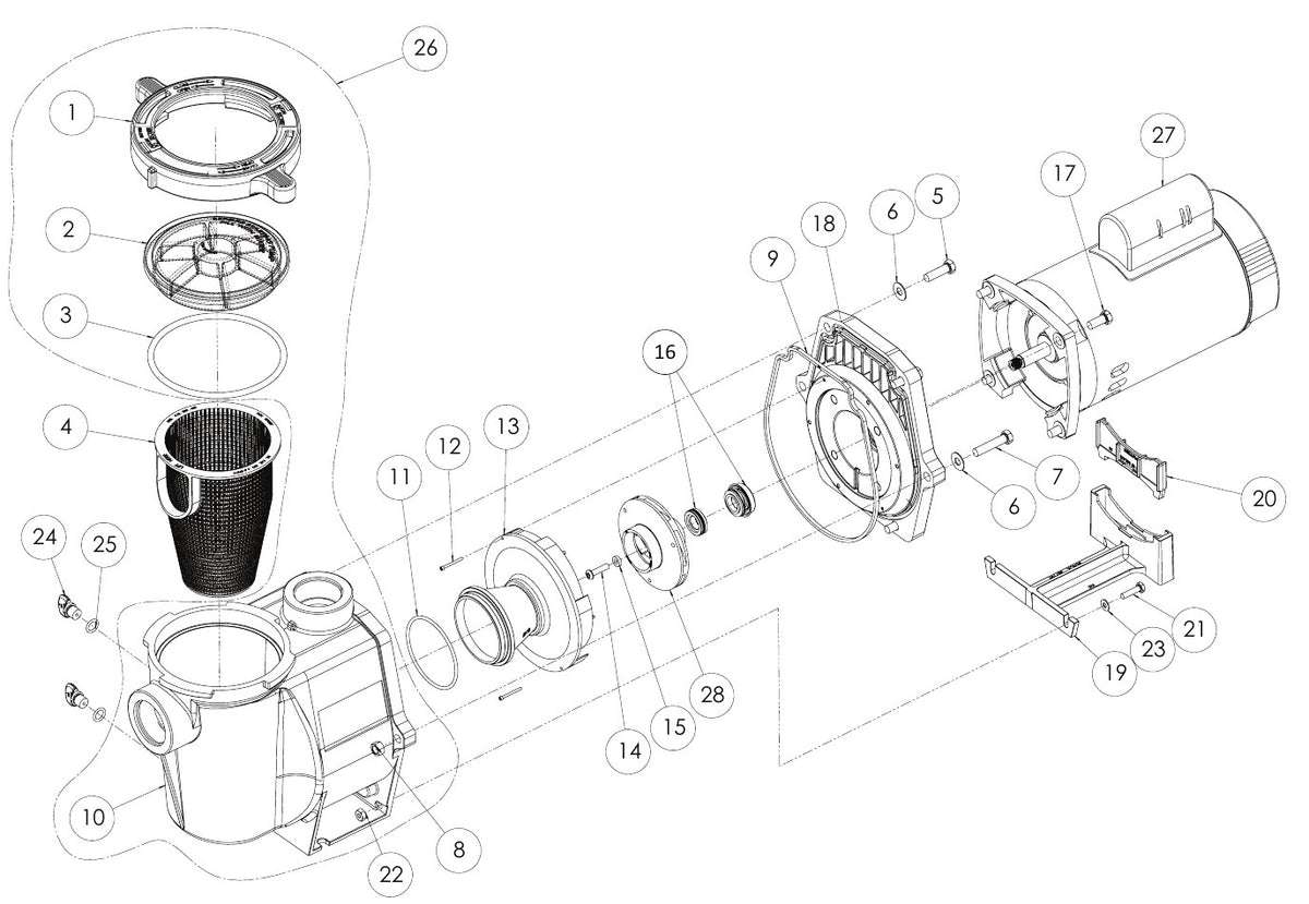 Pentair WhisperFlo Pump exploded parts diagram with numbered keys