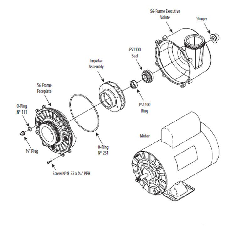 Waterway Executive 56 Frame | 2HP 2-Speed 2 1/2" Intake 2" Discharge | 3720821-13 Parts Schematic