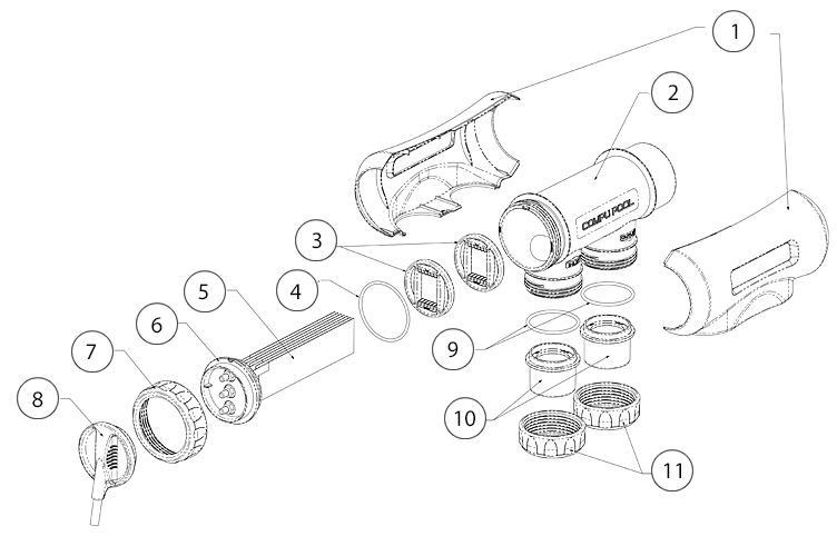 CompuPool OEM Salt Replacement Cell CPSC16 & CPA150 with Housing | 20,000 Gallons | JD363130B-COMPL Parts Schematic