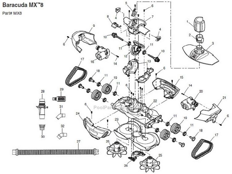 Zodiac Barracuda MX8 Advanced Pool Cleaning Robot Suction Side Pool Cleaner | MX8 Parts Schematic