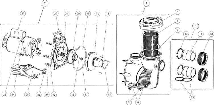 Pentair WhisperFloXF 2HP Energy Efficient Pool Pump | 208V 230V XFE-8 | 022009 Parts Schematic