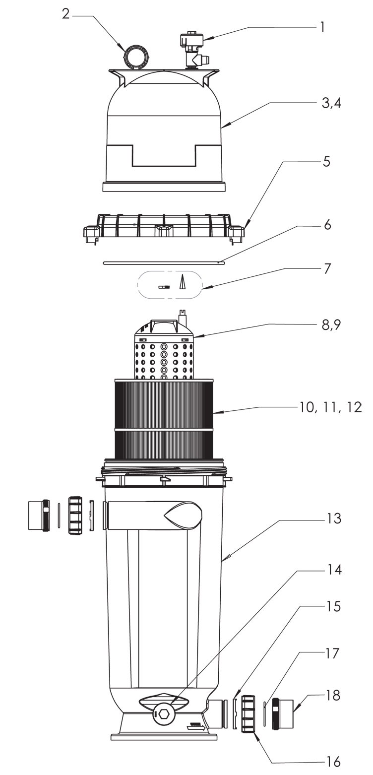 Pentair Clean & Clear� RP Cartridge Filter | 150 Sq. Ft. | EC-160355 Parts Schematic