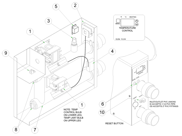 Coates 5.5KW 240V Electric Spa Heater | 12406ST Parts Schematic