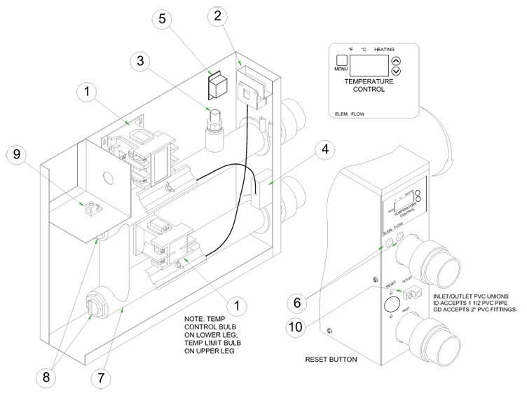Coates 11KW 240V  Electric Spa Heater | 12411ST Parts Schematic