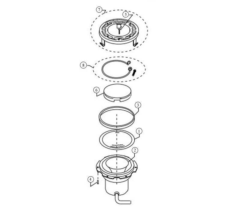 Pentair AquaLight Halogen Quartz Light with Stainless Steel Face Ring | 100W 120V | 100' Cord | 77310100 Parts Schematic