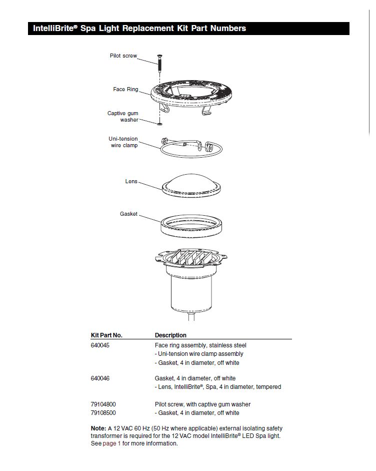Pentair Intellibrite COLOR Spa Light for Inground Spas | LED 120V  50 ft Cord 5G Color | 640051 640121 Parts Schematic