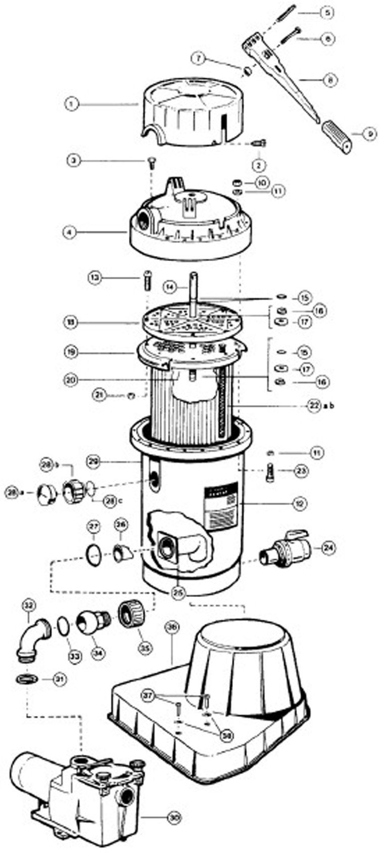 Hayward D.E. Perflex Extended Cycle Above Ground Pool Filter | 34 sq. ft. | 68 GPM | W3EC65A Parts Schematic