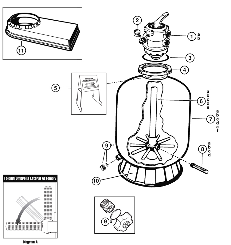 Hayward Pro Series Top Mount Sand Filter 18 inch Tank Includes Top Mount 1.5 inch Threaded Vari-Flo Valve | W3S180T Parts Schematic