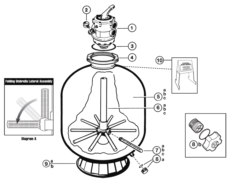 Hayward Pro Series Top Mount Sand Filter 30 inch Tank Includes 2 inch Top Mount Vari-Flo Valve | W3S310T2 Parts Schematic