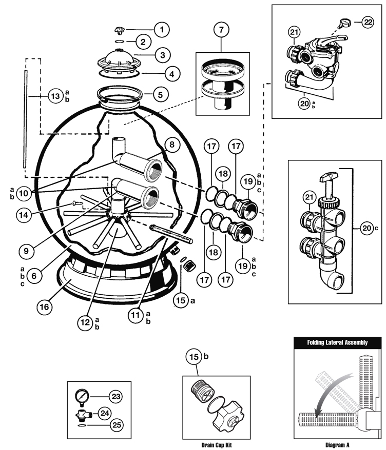 Hayward Pro Series Plus Side Mount Sand Filter w/ 31" Tank Includes Side Mount Slide Valve | S311SXV Parts Schematic