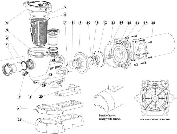 Hayward TriStar High Performance Two-Speed Pool  Pump | 1HP Full Rate 230V | SP32102EE Parts Schematic