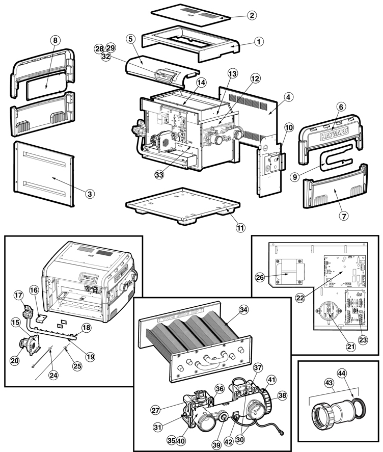 Hayward Universal H-Series Low NOx Induced Draft Pool & Spa Heater | 350,000 BTU | Natural Gas | H350FDN Parts Schematic